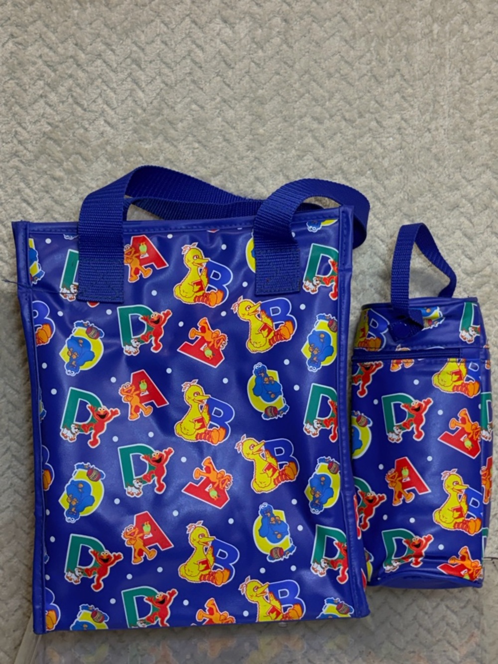 Rare Vintage 90s Sesame Street Vinyl Lunch Bag & Insulated‎ Bottle Holder Set